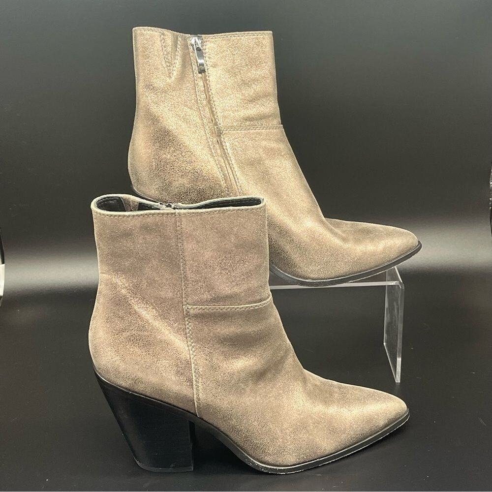 PAIGE Presley metallic suede ankle boots size 10.5 gunmetal womens moto heel